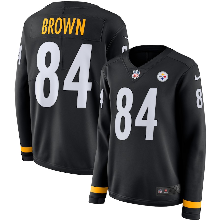 Women Pittsburgh Steelers 84 Brown black Limited NFL Nike Therma Long Sleeve Jersey